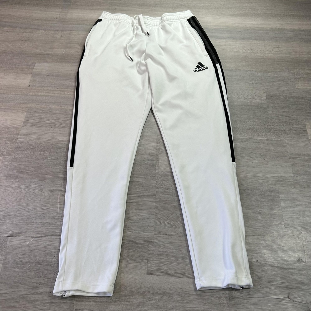 Adidas Primegreen Track Pants Mens Medium White 3 Stripe Zip Hem Athletic GM5489